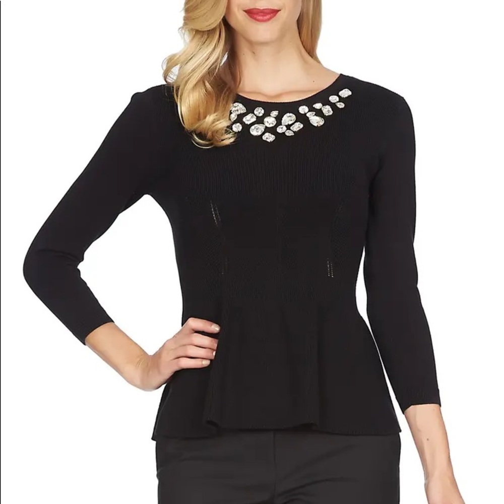 CeCe Embellished Peplum Sweater